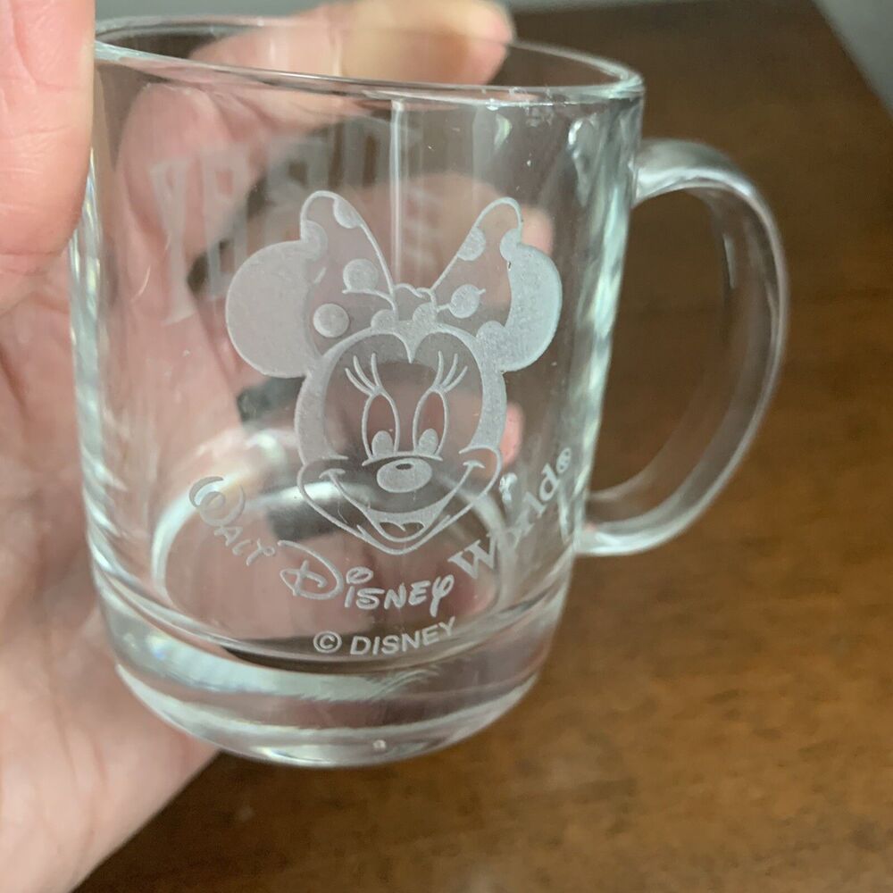 Disney Minnie Mouse Etched Clear Glass Small Mug "Abby" Luminare USA
